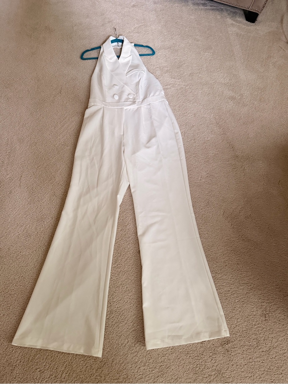 Fashion Nova Cream Halter Double-Breasted Wide-Leg Jumpsuit - Picture 8 of 9